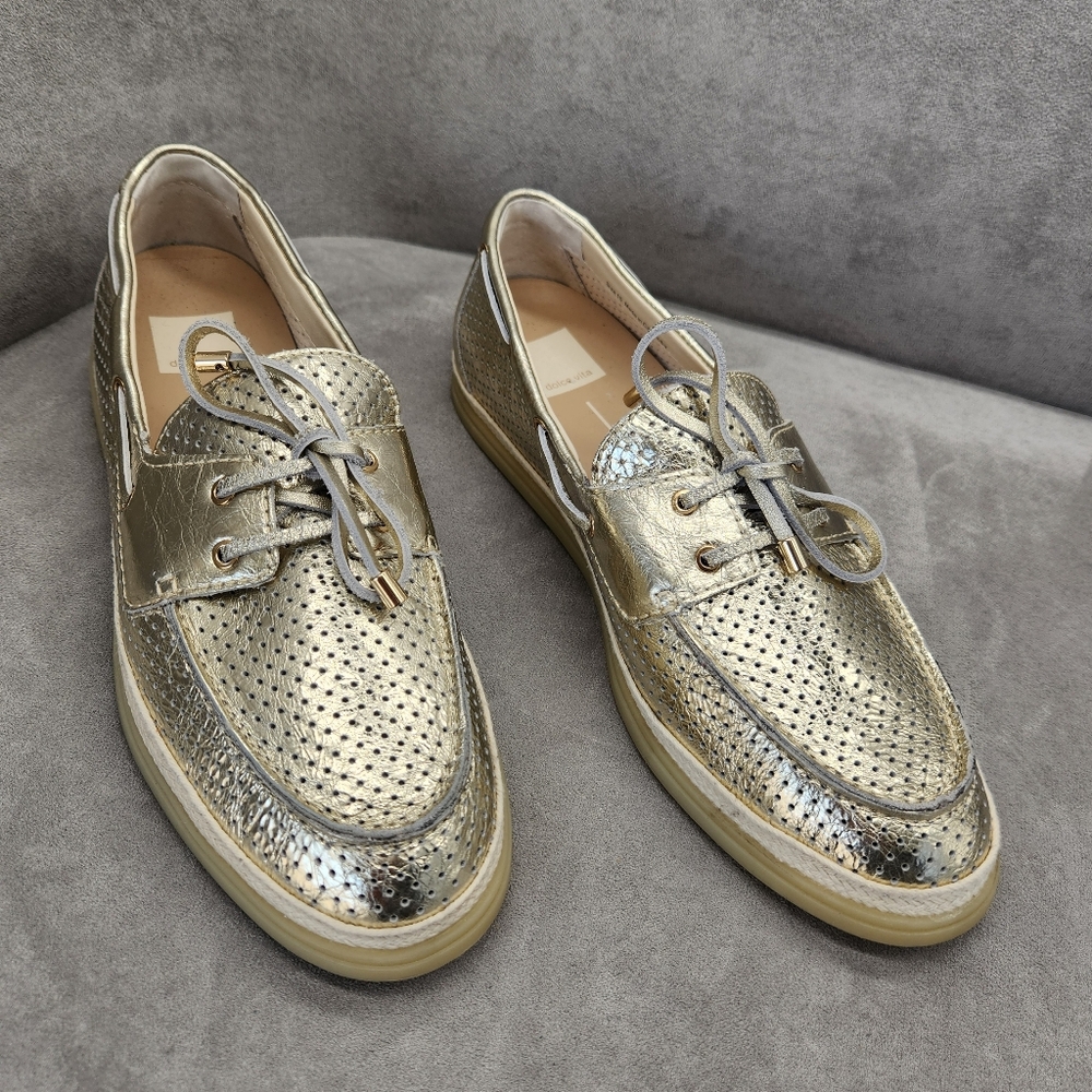 Dolce Vita Loafers 10 Platinum Gold Leather Doris Perforated Metallic New $140 - Picture 8 of 16